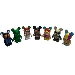 Lot of 7 Disney Vinylmation Figurines Western Gangster Lifeguard Girl Lunch Lady